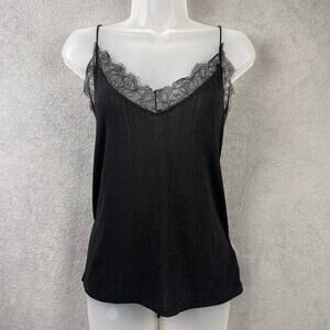 H&M Womens Black Lace Cami Tank Top SZ Large Feminine Coquette Whimsygoth Fairy